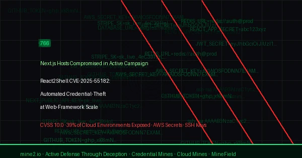 React2Shell CVE-2025-55182: 766 Next.js Hosts Breached in Automated Credential-Theft Wave